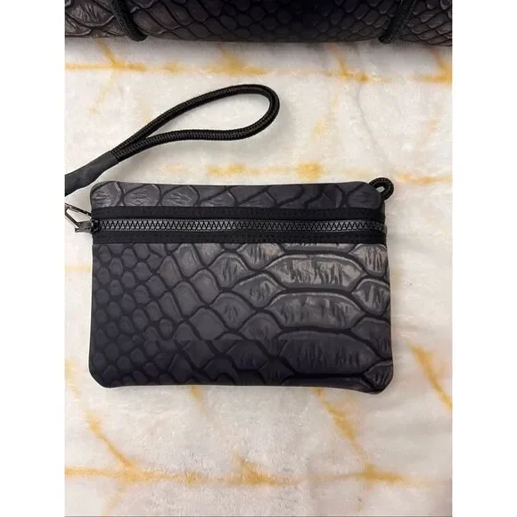 Never Used:  Haute Shore Blk neoprene tote/bag, python print, removable wristlet - Picture 3 of 10